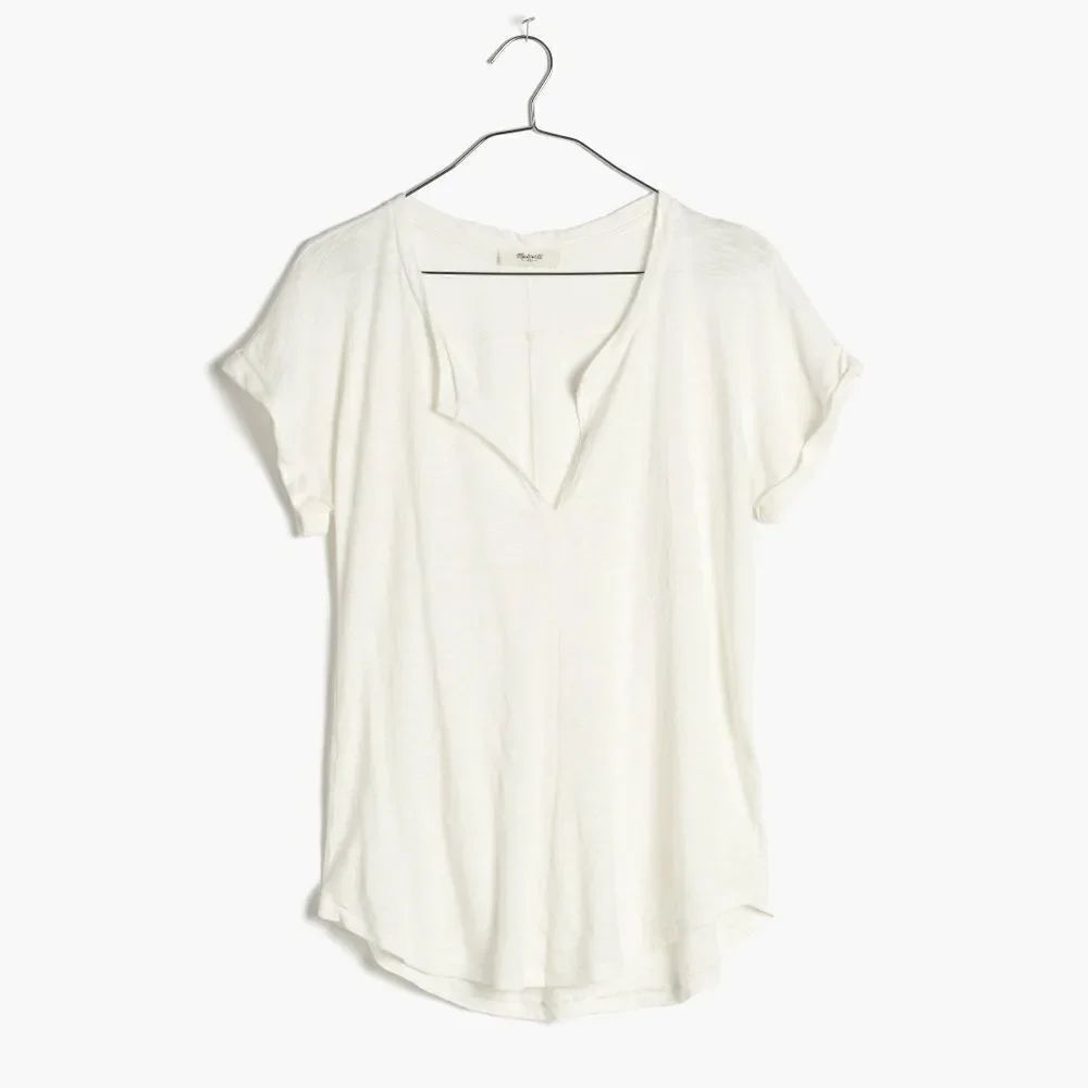 Madewell Turntable Split Neck Tee In White Size XX